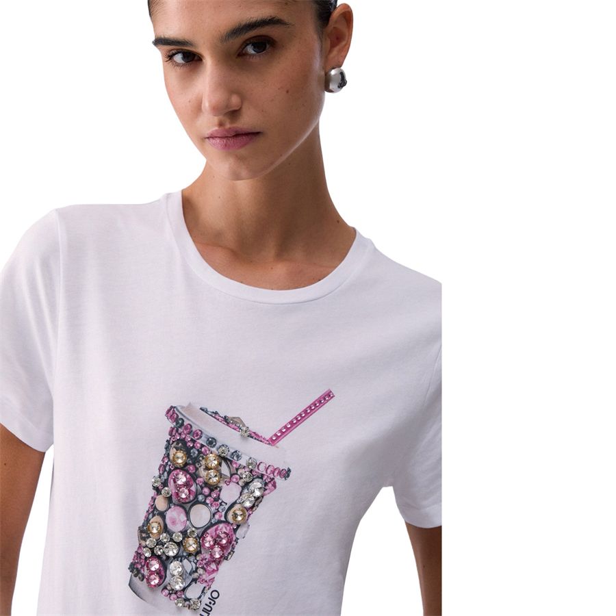 T-shirt a maniche corte da donna con stampa e applicazioni Liu Jo | WA6237JS923P9331